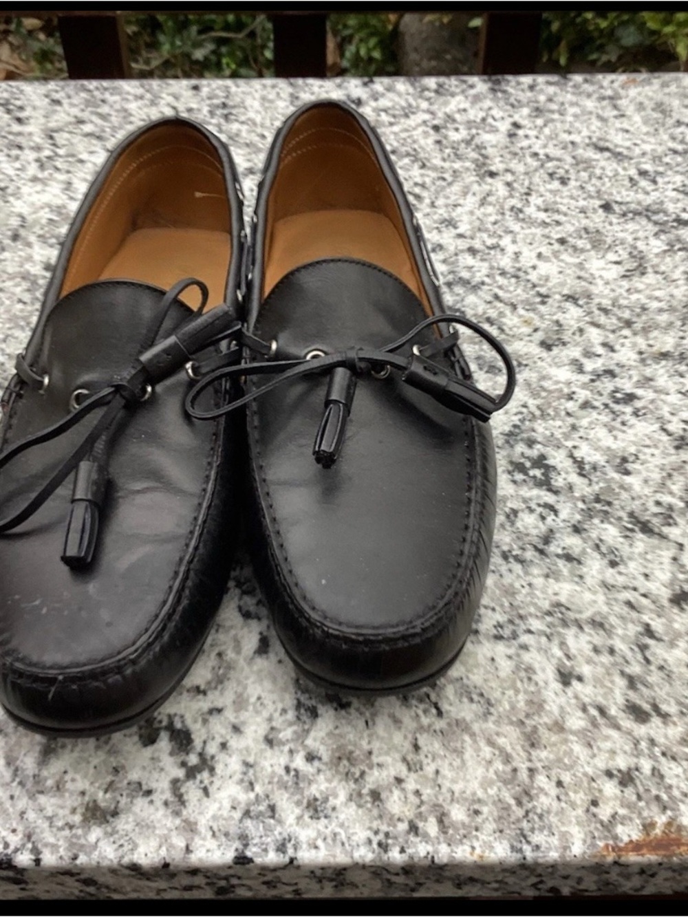 Ralph Lauren Purple Label Black Leather Tassel Driving Loafers